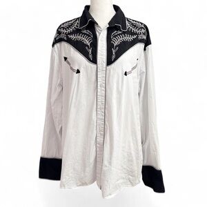 Coofandy Western Cowboy Button Down Shirt XL Black White Embroidered